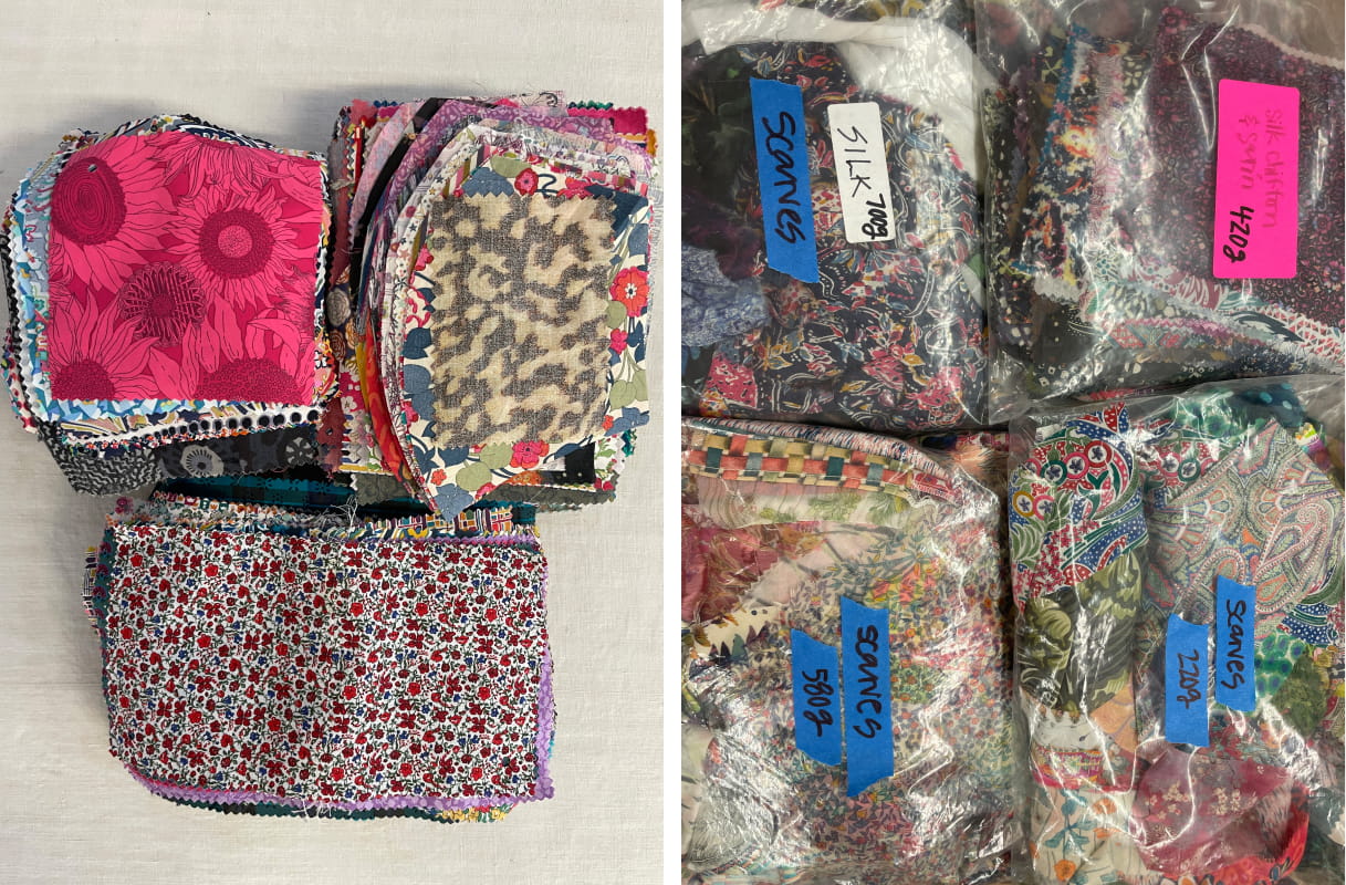 left: smaller scraps / right: leftovers from tunisian top sorted by colors